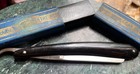Vintage 11 16    Unmarked Straight Cut Throat Razor Black Handle  In Dubl Duck Box