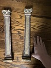 Antique Ornate Wood Columns Pair Brown Gold Decorative Architectural Salvage