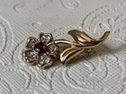 14k Ruby   Diamond Flower Brooch Pin Vintage
