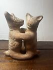 Mexican Folk Art Red Clay Dancing Dogs Of Colima Pottery Sculpture