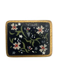 Vtg  1940s Volupte  usa  Brass Snuff Box pill Box  Black Enamel W pink Flowers