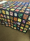 Vintage Handmade Crochet Black Granny Square Afghan Blanket Throw 50   x 80   retro