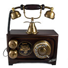 Antique Old Fashion Rotary Dial Phone Handset Wooden Telephone Tabletop Decor 