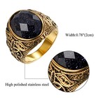 Men s Gold Plated Stainless Steel Patterned Purple Sand Glass Stone Band Ring