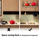 Wall Mount Pot Pan Hanging Rack Kitchen Cookware Storage Organizer Holder Black