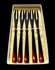 Set Of 5 Vintage Black Lacquerware Wooden Caviar Forks Japan Nos
