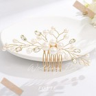 Gold Crystal Pearl Flower Hair Comb Wedding Rhinestone Hair Clip Bridesmaid