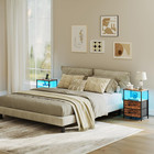 Nightstands Set Of 2  Night Stand With Charging Station And Led Lights  Bedside 