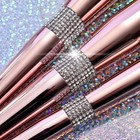 Professional Makeup Brush 14 Pcs Cosmetic Tools Rhinestones   Rose Gold Handle