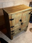 Early 1900s Cottage Ice Box Cabinet     Restored Antique Sage   Walnut Finish 