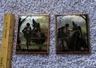 Charming Pair Of Vintage Silhouette Convex Bubble Glass Picture  4x5     - Nice  