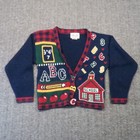 Heartworks Vintage Cardigan Sweater Kids 5 6 Navy Red 90s First Day Of School