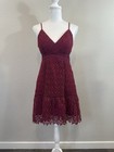 Guess Maroon Floral Lace Neck Women   s Dress - Size Xs