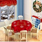 Grelucgo Embroidered Christmas Holiday Holly Tree Tablecloth 52  Round