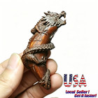 74mm Cool Chinese Loong Boxwood Hand Carved Dragon Figure Statue Netsuke Carving
