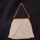 Vtg 1950s Whiting   Davis White Armor Mesh Evening Bag Rhinestone Clasp Usa