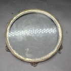 Antique Vanity Tray Floral Quadruple Silver Plated Footed Beveled Glass Plateau 