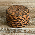 Vintage Tarahumara Double Walled Pine Needle Basket Round Lidded Box 3 25 In