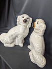 Rare Antique Pair Of 13 5 Inch Staffordshire White Spaniel Fire Mantle Dogs