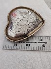 Vtg Alpaca Silver 3 25  Floral Etched Heart Shaped Western Cowgirl Belt Buckle 