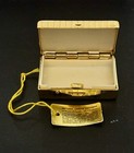 Vintage Toledo Spanish Damascene Pill Box Case 24k Gold Bird Floral Inlay Mint
