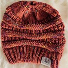 Beanietail Messy High Bun Ponytail Beanie Knit Winter Ski Hat Rust Multi Color