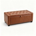 Storage Bench Ottoman Cognac Brown Faux Leather 44  Safety Hinge End Of Bed