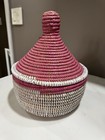 Handwoven Lidded Basket From Senegal 12 In  X 10 In Wide