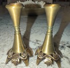 Vintage Judaica Oppenheim Brutalist Brass Finish Two Shabbat Candle Holders