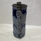 German Blue-gray Lidded Beer Stein Breweriana Hinged Pewter Lid