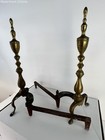 Antique Aab Brass Fireplace Andirons Williamsburg Style Steeple Head