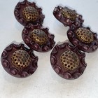 Set Of 6 Vintage Plastic With Metal Mesh Center Purple Buttons 3 4   