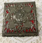 Vtg Ornate Filigree Nude Women Metal Casket Footed Trinket Jewelry Box Hing Lid