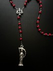 Santa Muerte Rosary   Red Wood Beads  Rose Scented   Handmade    Free Shipping  