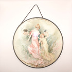Antique Victorian Flue Cover Woman   Cherub Birds Pastel Colors Lithograph 9 5 