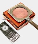 Antique Brass Henry Hughes  Magnifying Glass Leather Case Nautical Desk  Decor