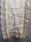 Antique French Table Runner  Handmade Linen Embroidered Cutwork   Crochet Lace