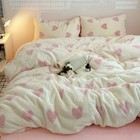  Fluffy Duvet Cover Set Size Faux Fur Velvet Flannel Comforter Twin Pink Heart