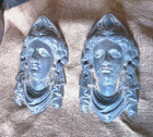 Antique Pair Of Cast Iron Figural Goddess Maiden Head Urn Parts