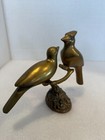 Vintage Brass Life-size Love Birds cardinal Sitting On The Branch 7 Inch