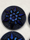 Vintage Set Of 4 Czech Blue purple Lustered Flower starburst Glass Button  z47 