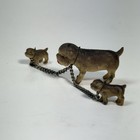 Vintage Plastic Celluloid Dog Miniature With Metal Chain   2 Puppies Japan Tiny 