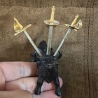 Vintage Toledo Spain Black Cast Bull 4 Gold Hand Painted Swords Cocktail Picks