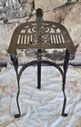 Iron   Brass Hearth Fireplace Trivet Pot Stand W wood Handle 13 5  H Vintage