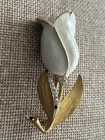 Vintage Rare Estate Signed Capri Gold Tone Clear Rhinestone Rose Pin Brooch Vtg