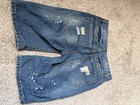 Women s Blue Distressed Denim Bermuda Shorts W  Pockets Button Closure Solid