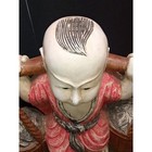 Vintage 1940s Vintage Chinese Hand Carved 19  Painted Statue Fisherman W Turtles