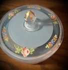 Vintage Hand Painted Floral Blue Glass Powder Trinket Box Jar Westmoreland