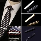 Men Skinny 4 3cm Slide On Tie Pin Tie Clip Clasp Slim Tie Bar Black Gold Silver