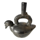 Antique Pre-columbian Chim   Blackware Stirrup Spout Bird Effigy Pottery Vessel